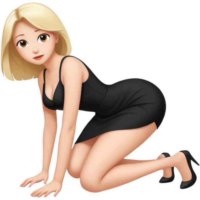 A full-length naked girl with big tits and a beautiful waist stands on all fours emoji