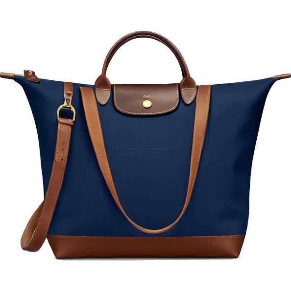navy blue Longchamp tote bag with brown leather handles emoji