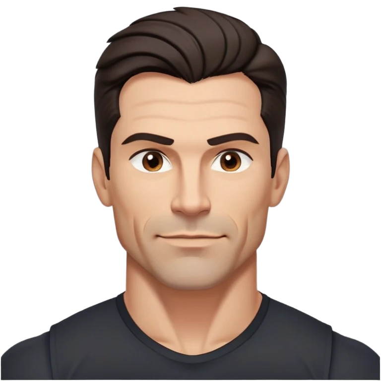 Muscular buff man in his 40s with youthful appearance, light brown skin, elongated face, defined jawline, attractive smirk, medium dark eyes, arched eyebrows, straight nose, strong broad shoulders, medium wavy dark hair with modern style, wearing a black buttoned-up shirt emoji