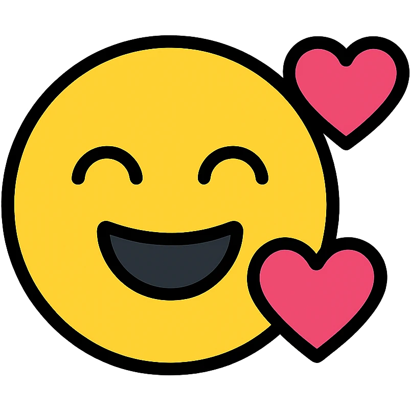 happy face with hearts, joyful expression emoji