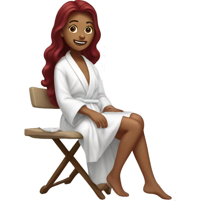 Burgundy haired girl in a white robe shaving her legs emoji