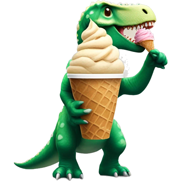Dinosaur easting ice cream in one hand and holding a Starbucks coffee in the other hand emoji