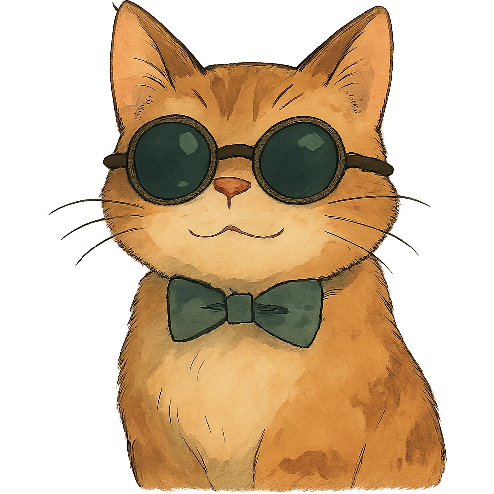 cat wearing sunglasses, whimsical and charming, ghibli style emoji