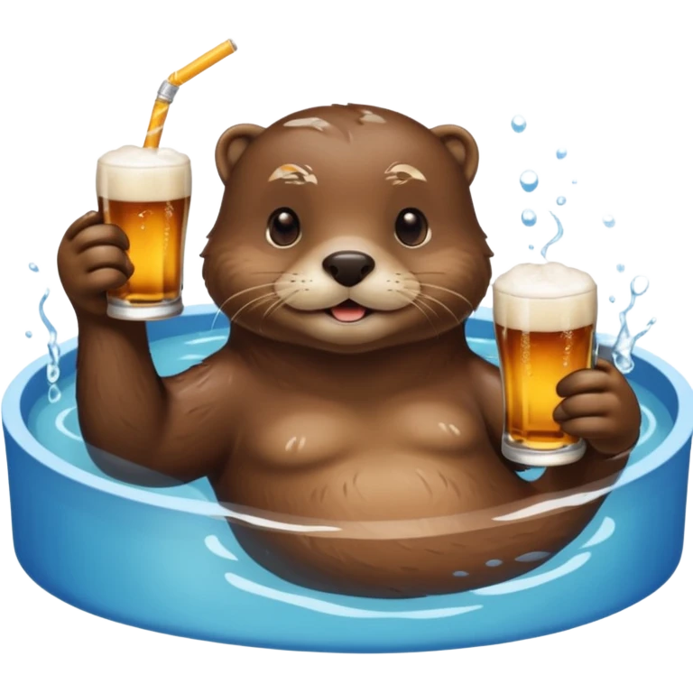 otter in a beer swimming pool sipping beer with a little straw emoji