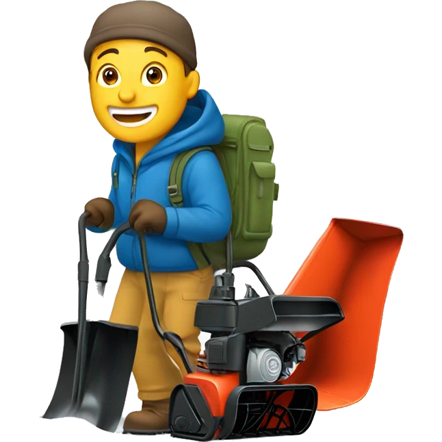 Happy man using back-pack style snowblower emoji