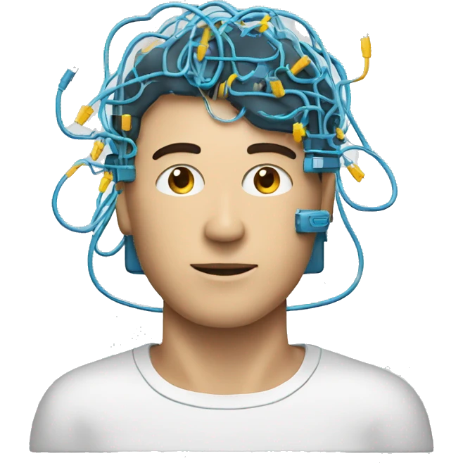 a man with an electronic brain wires circuit emoji