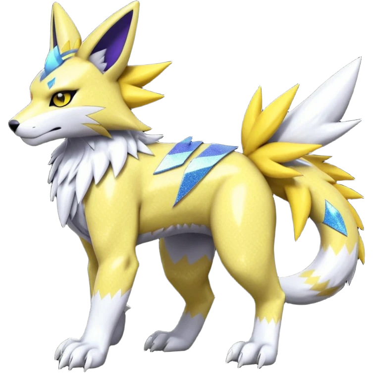 Colorful edgy dark gloomy shiny sparkly glittery WereGarurumon-Renamon-Zeraora-fusion emoji