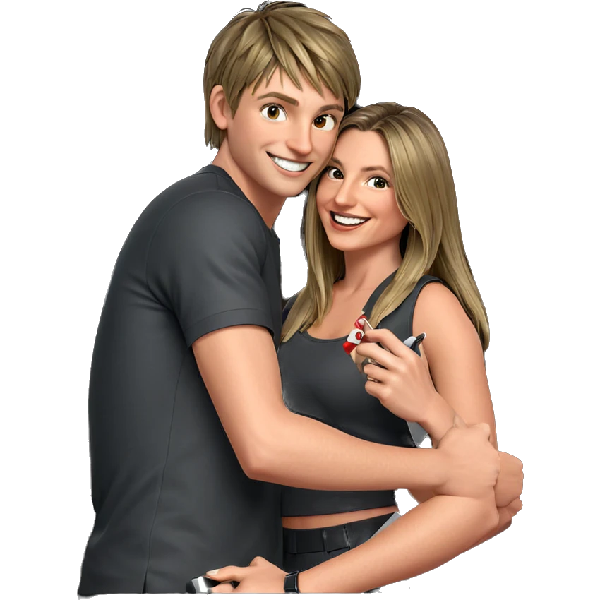 smiling girl and boy with knife emoji