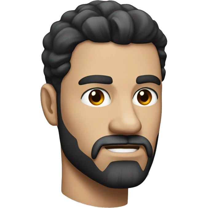 A man with white skin, black hair, eyes, long and sharp eyebrows, angled jaw and muscular, classic hairstyle and beard emoji