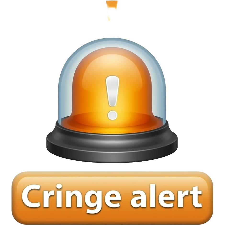 A blaring alarm with visual sound effects, a label below it with text "Cringe alert", filled background emoji