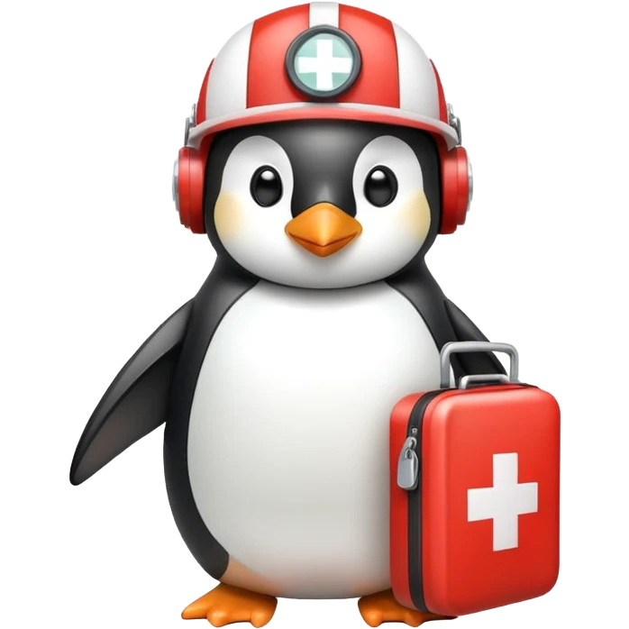 penguin medic with first aid kit and helmet emoji