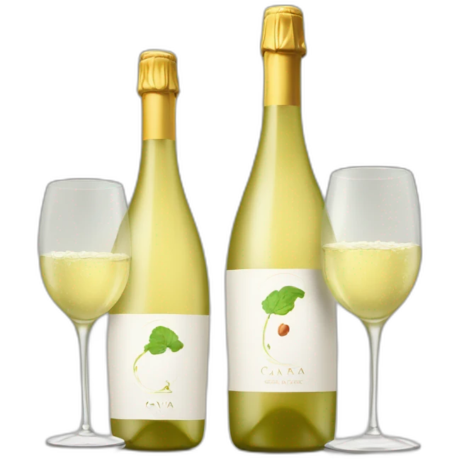 one bottle with cava logo and two same glasses of white wine emoji