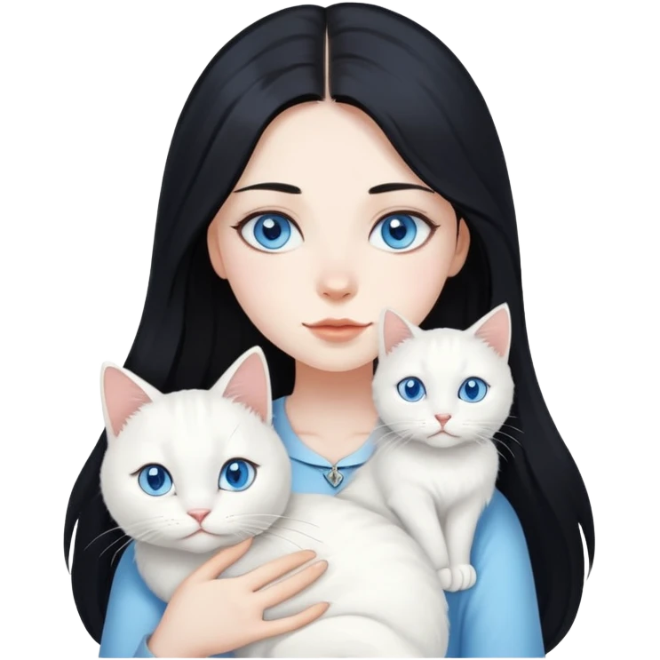 black hair girl with long hair white cat with blue eye emoji