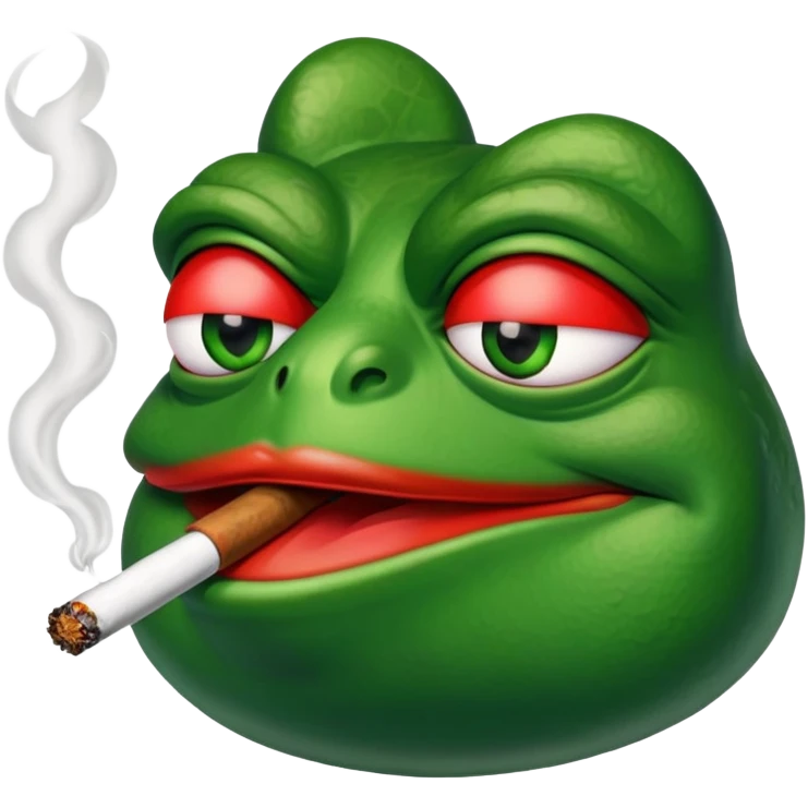 Pepe the frog smoking fat blunt, he has red eyes emoji