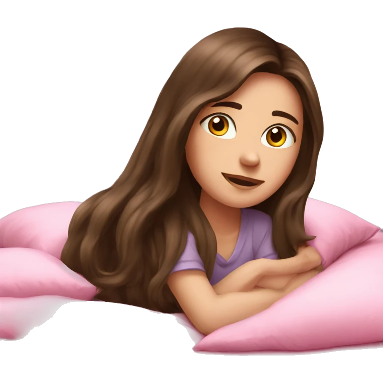 brunette long hair, girl in pink bed, study  emoji