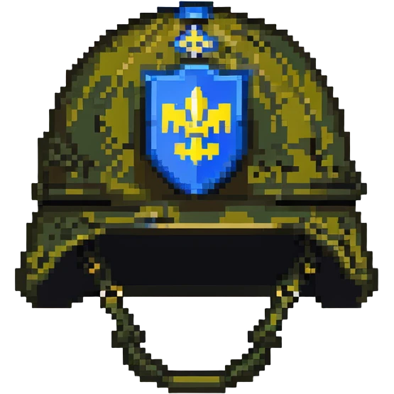 Ukrainian army helmet with blue and yellow emblem, combat headgear emoji