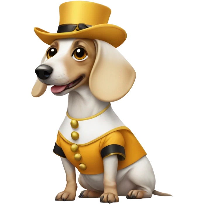 White dachshund in a costume emoji