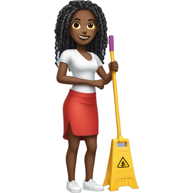 Black woman with red knotless braids holding a mop for a cleaning company nice body  emoji