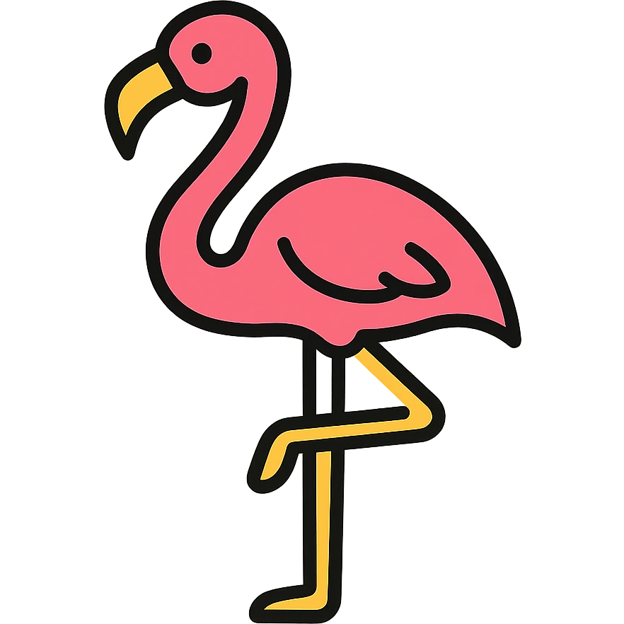 flamingo, color icon style, clean lines, simple, modern, minimal background emoji