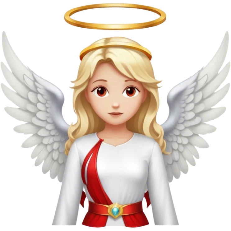 blonde woman, left side - in white, with angel wings, with halo, right side - in red, with devil wings emoji