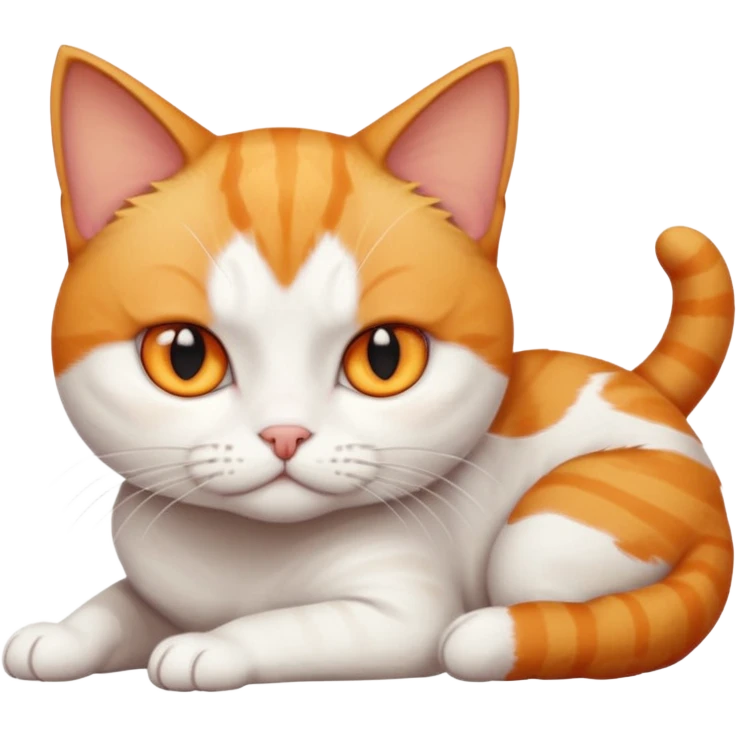 full body angry tiny short hair ginger and white cat with orange eyes lying down emoji