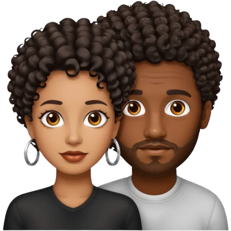 Dark brown skin man with a light beard and a curly   fade haircut with dark brown eyes with a brown skin  Latina woman with dark wavy hair  emoji