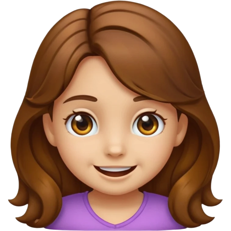 EMOJI COMO IPHONE IOS SOLO CARA NIÑA 3 AÑOS PELO LARGO, ONFULADO, MARRON, Y OJOS MARRONES. SONRIENDO, SIN CUELLO Y FONDO TRANSPARENTE emoji