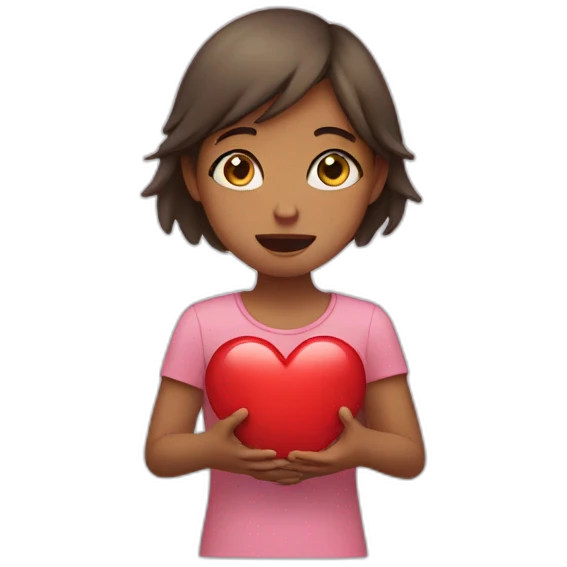 girl holding heart and crying emoji