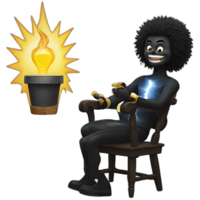 Gollywog in a chair with lightning emoji