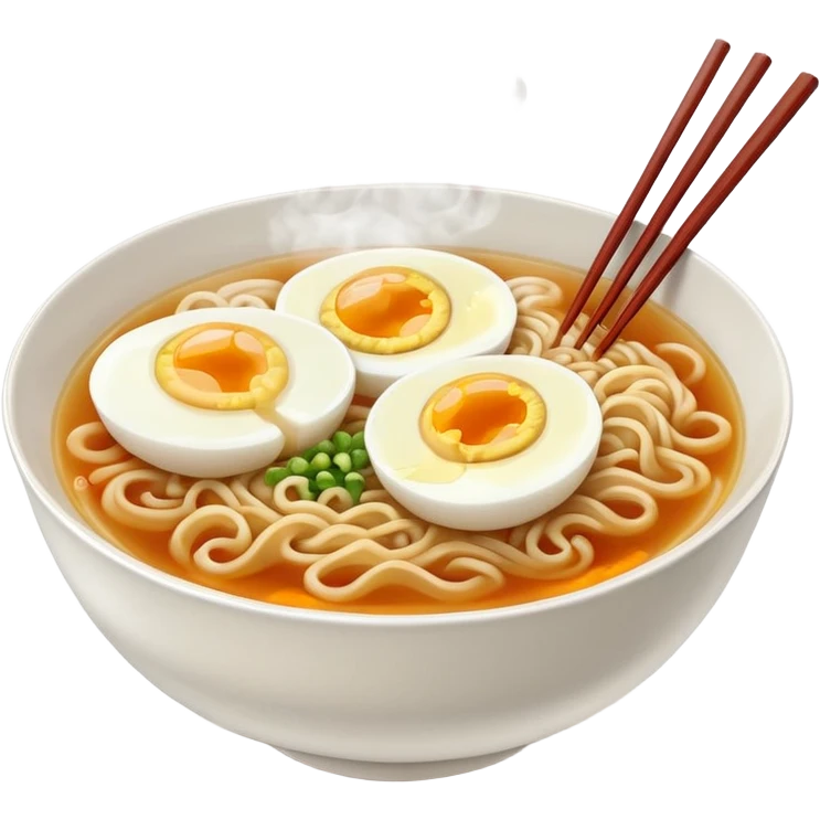 ["Bowl of ramen with soft-boiled egg and chopsticks."] emoji