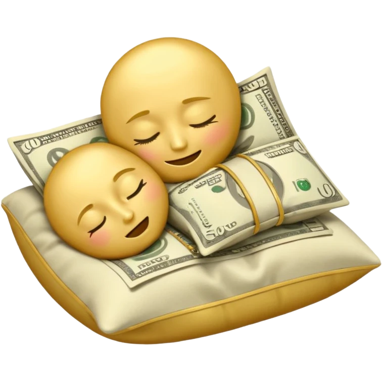 emoji sleeping on a pillow of money emoji