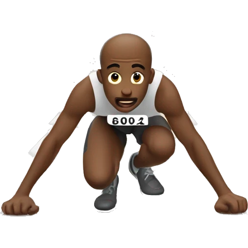 a man crouched behind a white starting line in a race, about to run emoji