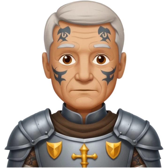 elderly tattooed knight, tattooed shoulder emoji