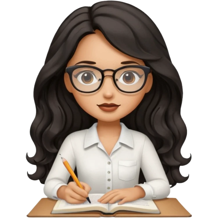 a pretty tan bratz girl with black wavy long hair studying emoji