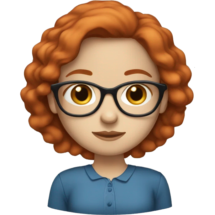 White-girl-with-long-hair-red-head-eyes-blue-wearing-glasses-blouse-formal-blue emoji