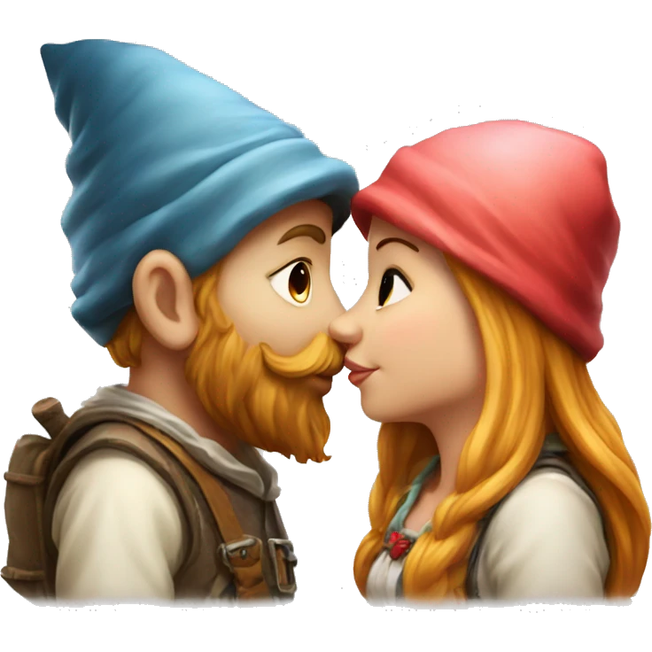 pretty gnome girl and gnome boy kissing emoji