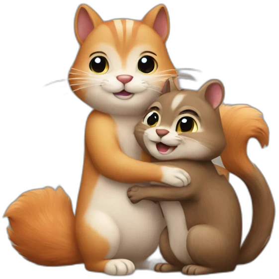 cat and squirrel hug emoji