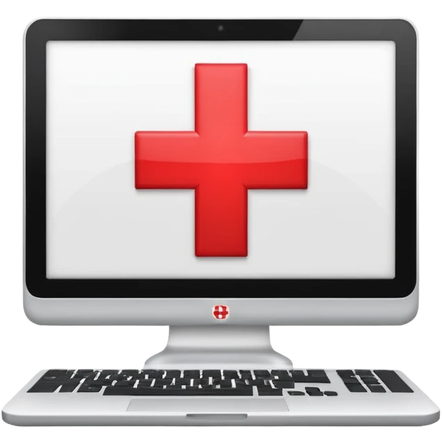 computer with a red medical cross on the screen, representing medical informatics emoji