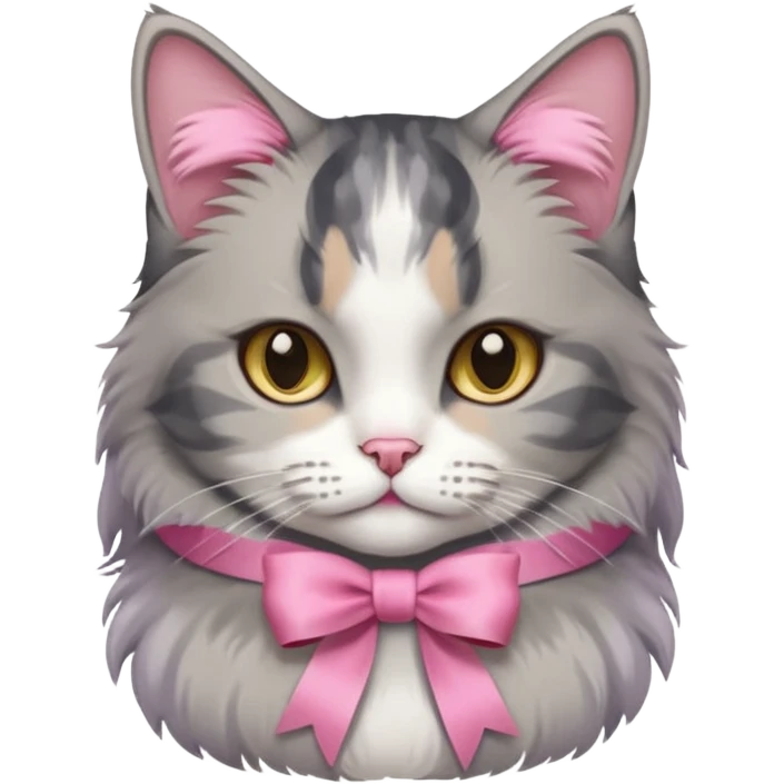 Dilute grey calico cat with pink ribbon emoji