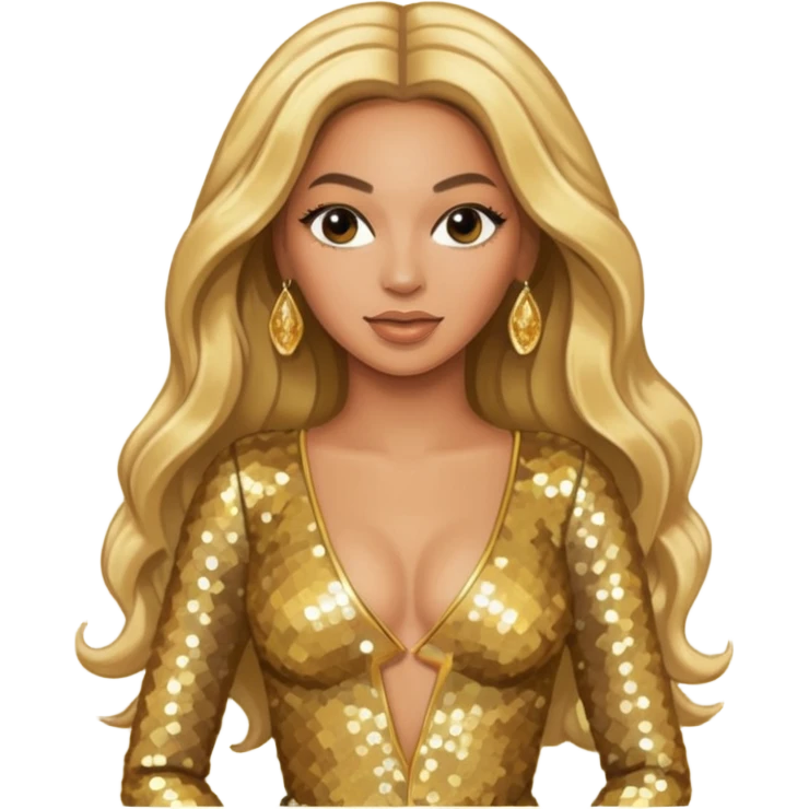 Beyonce from Destiny's Child with long blonde hair, gold outfit emoji
