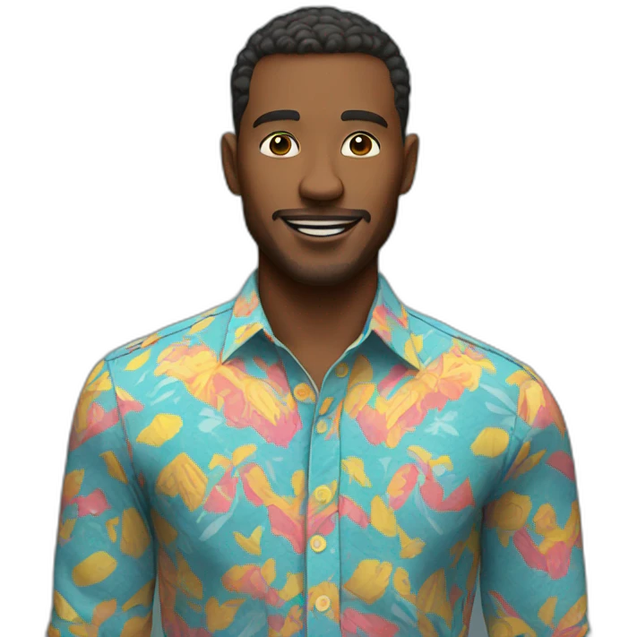 Man in Fitted button-up shirt with bright pattern emoji