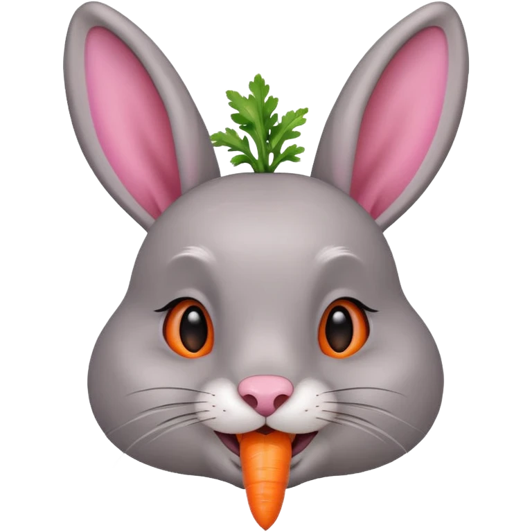 Head of a grey rabbit, grinning, holding a carrot close to face
 emoji
