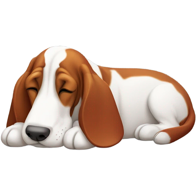 Red and white basset hound sleepy emoji
