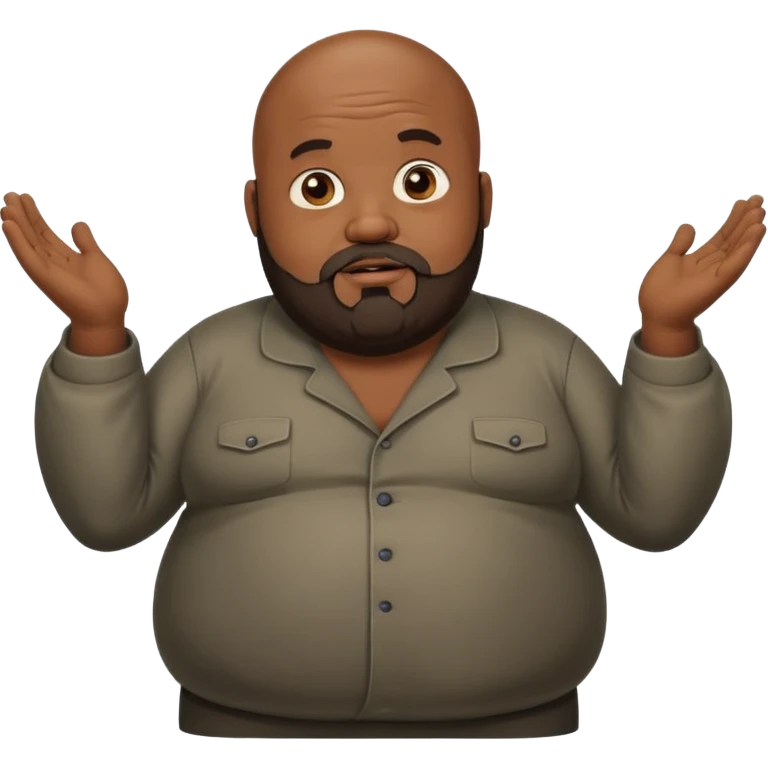 Fat black bald guy with beard shrugging emoji