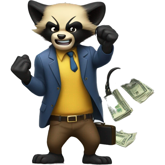 Wolverine with a briefcase and a stack of banknotes in his claws emoji