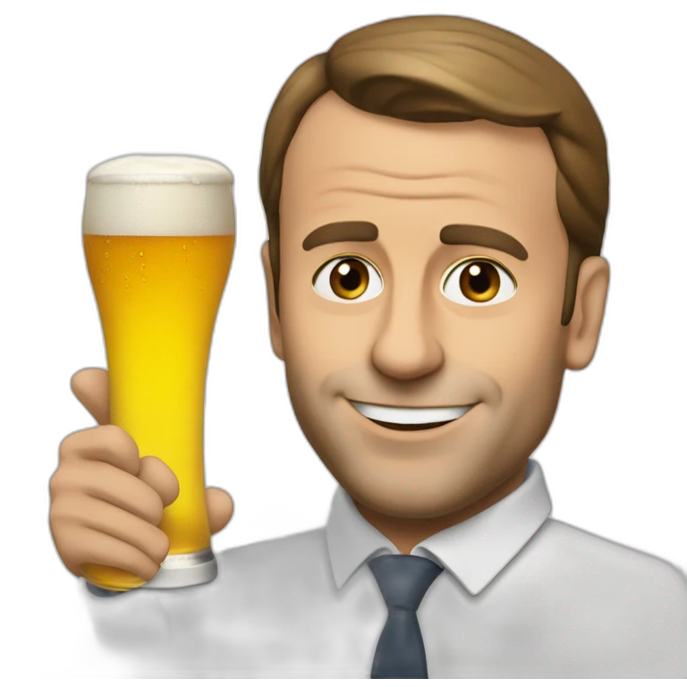 Macron with a beer emoji