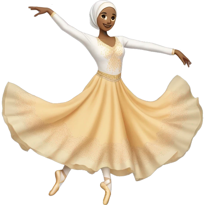 A hijabi ballet dancer emoji, mid-pose in an arabesque, wearing a flowing ballet dress and matching hijab, with delicate ballet slippers, vibrant colors, and intricate details on a transparent background.







 emoji