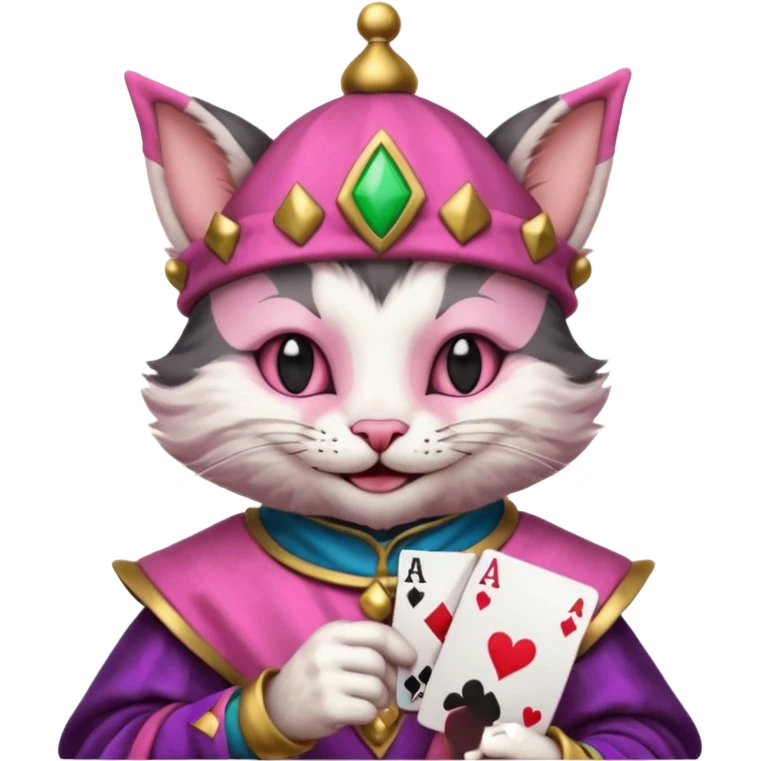 court jester cat medieval, poker card ace, pink, face only emoji