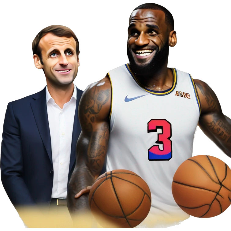 emmanuel macron playing basketball with lebron james emoji