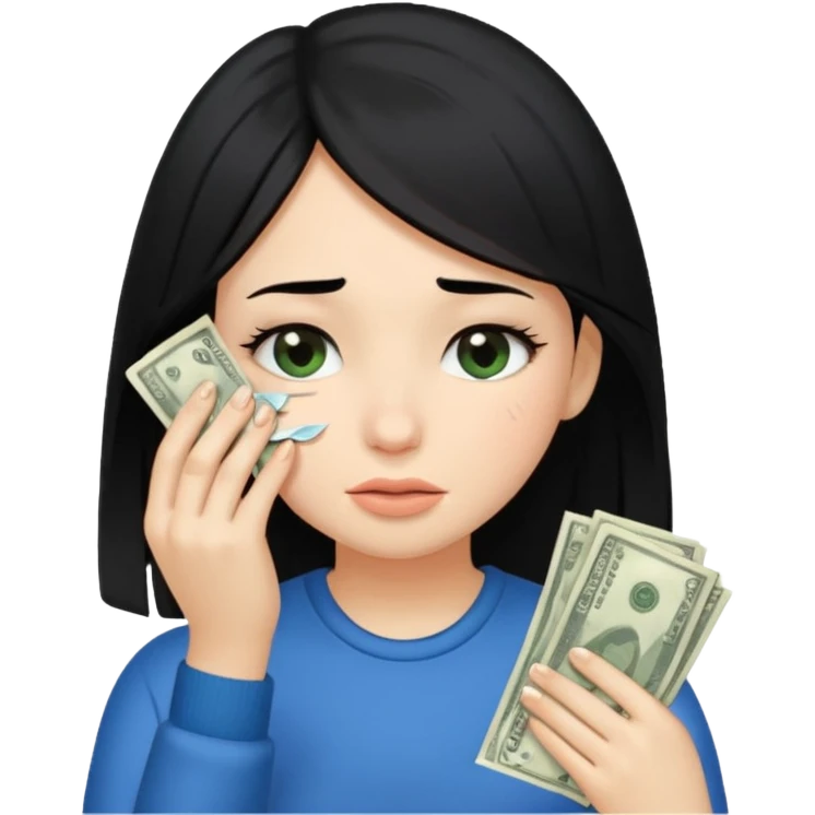 Girl with black hair wiping tears with money  emoji